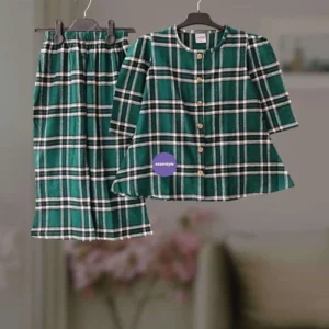 Bottle Green check flannel winter top-set