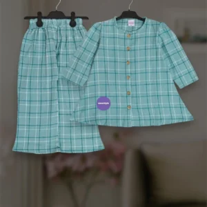 Muted Teal check flannel winter top-set 2-12y (E1T2)