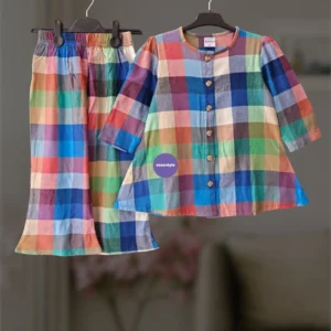 Rainbow check flannel winter top-set 2-12y (E1T6)