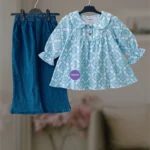 Ice Blue flannel winter top-set 2-12y (E2T2)