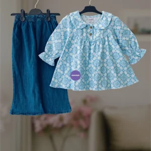 Ice Blue flannel winter top-set 2-12y (E2T2)