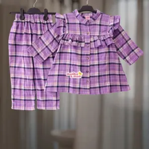 Purple Check Cotton Flannel Top-set 2-12y (M8T5)