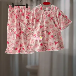 Peach-floral premium cotton kamiz-set L3M3