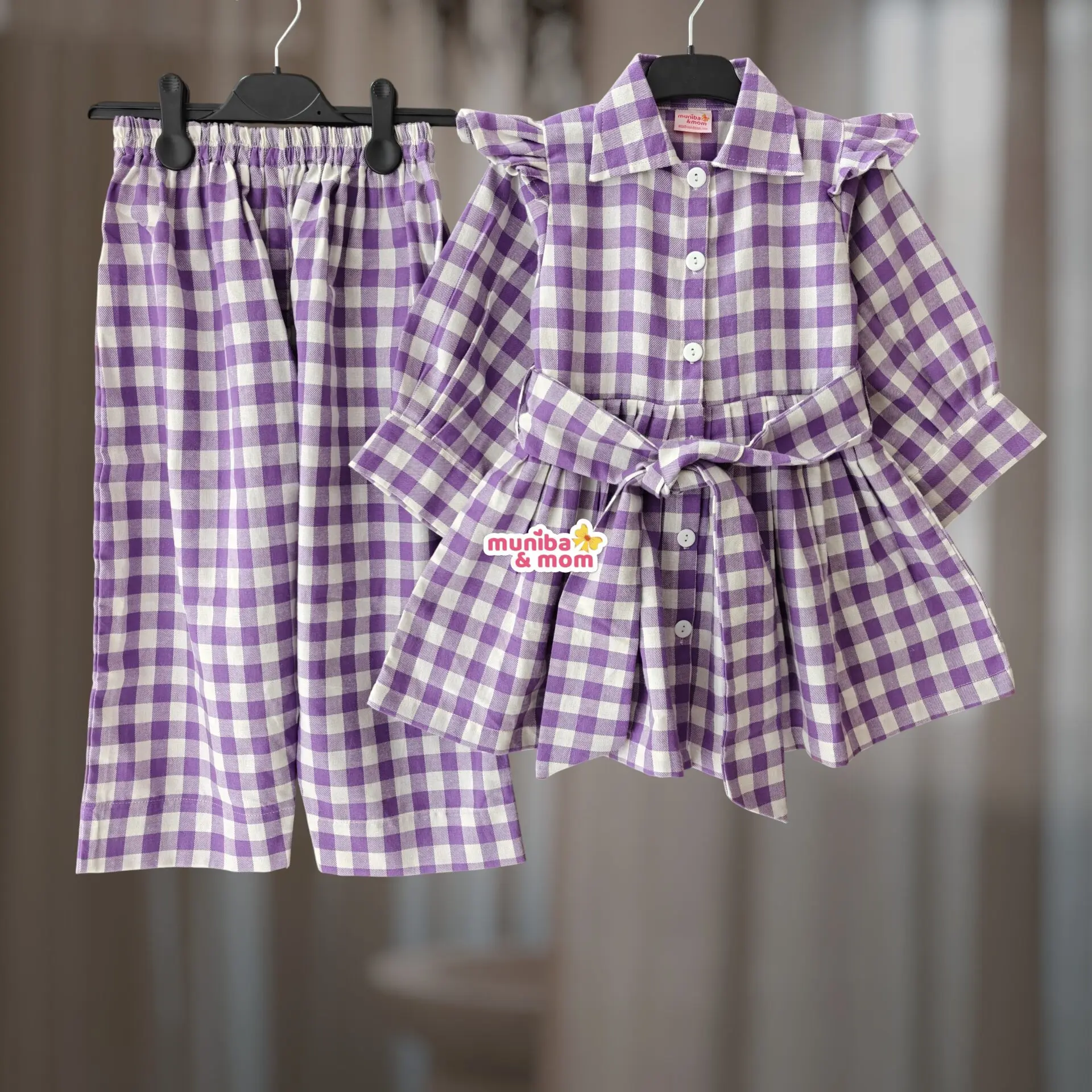 Lavender Check Flannel Coat-Pant FL71T2