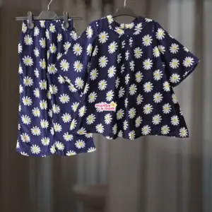 Blue Floral Linen Top-Set M6T2