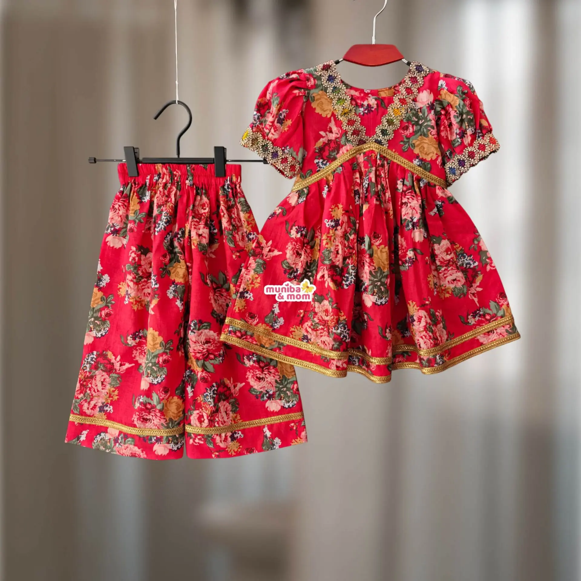 Red Rose Frock-Plazzo Set (CH2T1)
